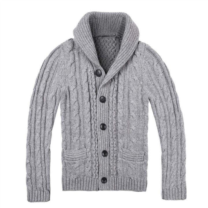 Men's Cardigan with Classic Cable Knit Pattern and Practical Pockets Mune
