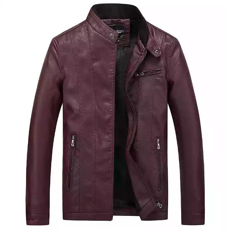 Men's Modern Slim-Fit Leather Look Blouson with Stand-Up Collar and Chest Zip Pocket Mune Fashion