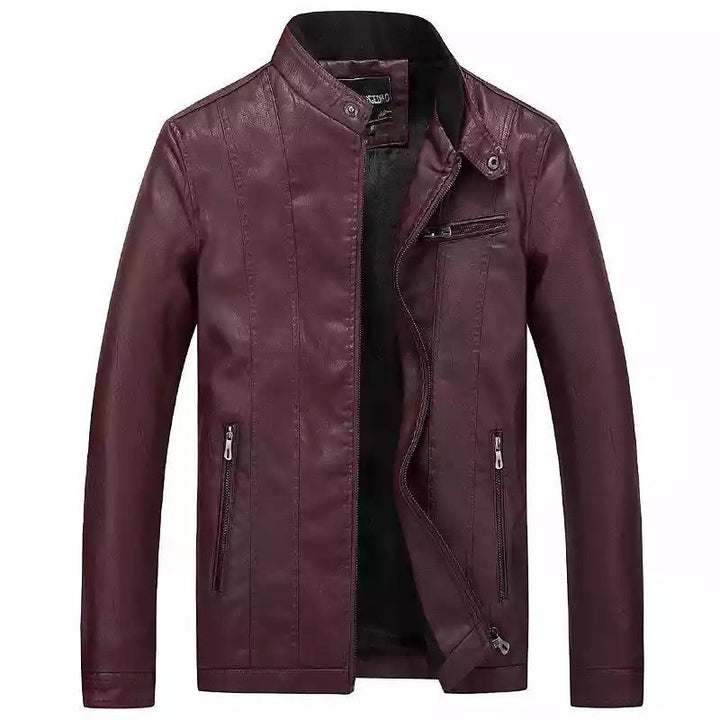 Men's Modern Slim-Fit Leather Look Blouson with Stand-Up Collar and Chest Zip Pocket Mune Fashion