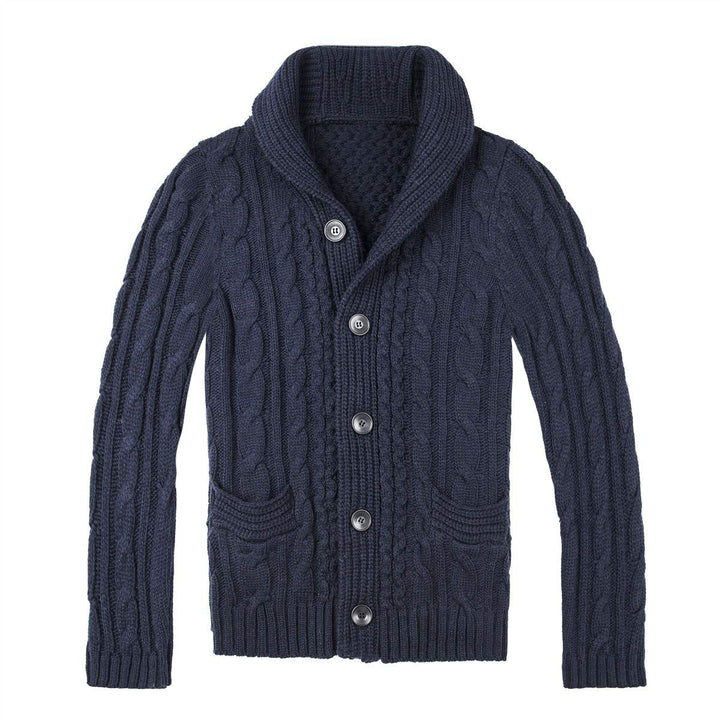 Men's Cardigan with Classic Cable Knit Pattern and Practical Pockets Mune