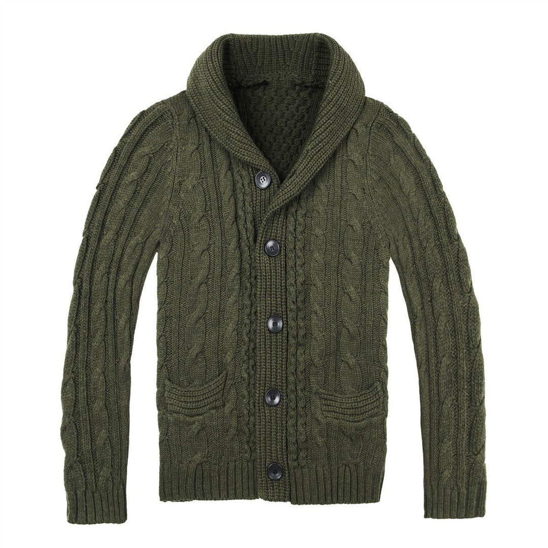 Men's Cardigan with Classic Cable Knit Pattern and Practical Pockets Mune