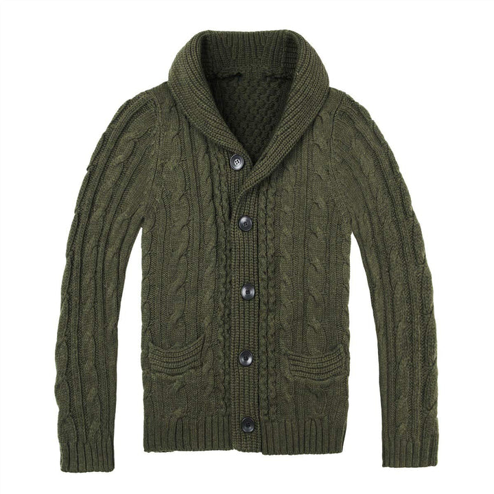Men's Cardigan with Classic Cable Knit Pattern and Practical Pockets Mune
