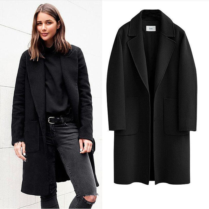 Women's Oversized Wool Blend Coat with Lapel Collar and Patch Pockets Mune Fashion