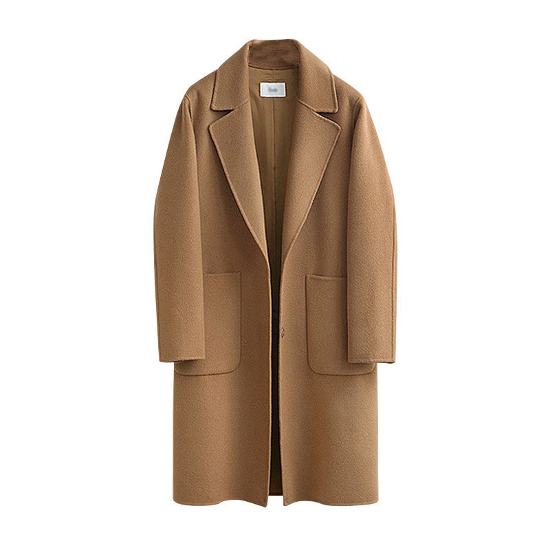 Women's Oversized Wool Blend Coat with Lapel Collar and Patch Pockets Mune Fashion