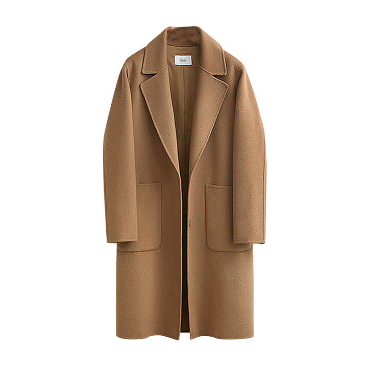 Women's Oversized Wool Blend Coat with Lapel Collar and Patch Pockets Mune Fashion