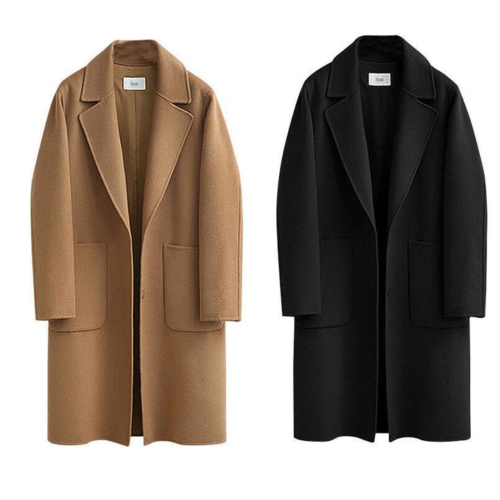 Women's Oversized Wool Blend Coat with Lapel Collar and Patch Pockets Mune Fashion