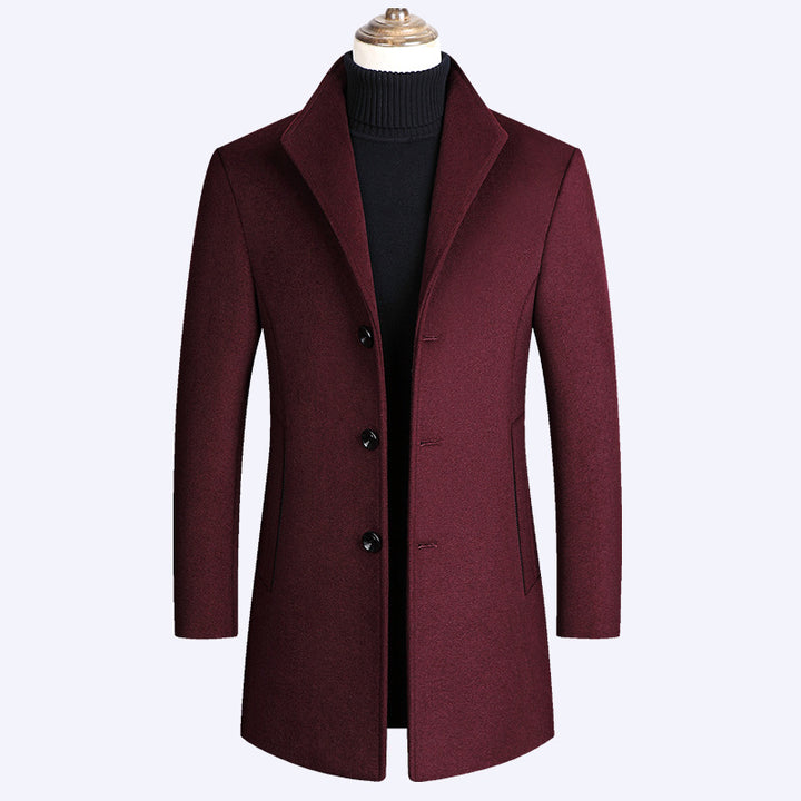 Men's modern tailored wool blend overcoat with slim silhouette and three-button front Mune Fashion
