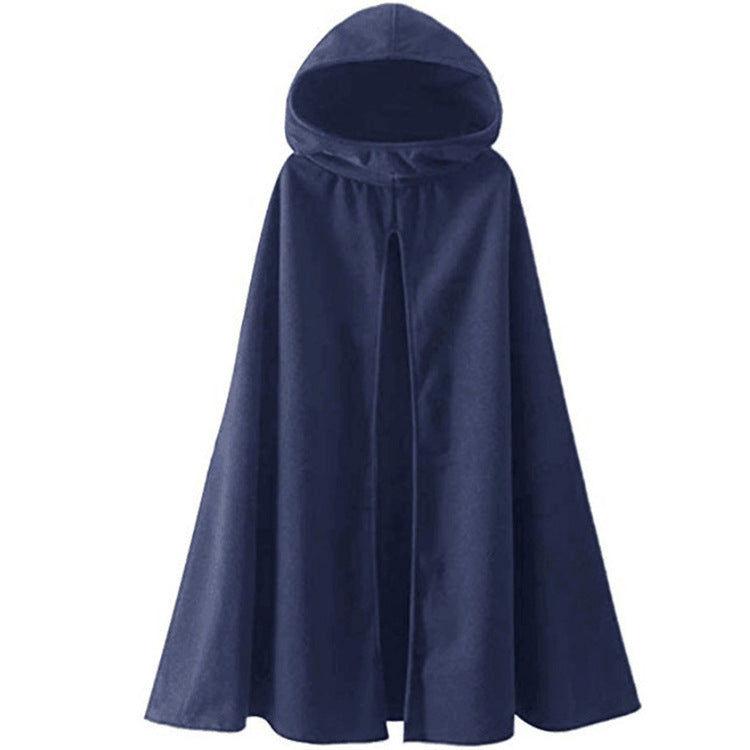 Women's fleece hooded cloak with wide A-line cape and front slit Mune Fashion