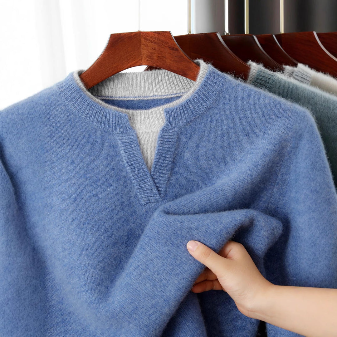 Men's wool pullover, round neck, thick knitted