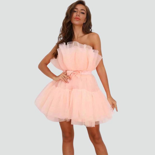 Mune | Fitted dress in tulle with layered skirt