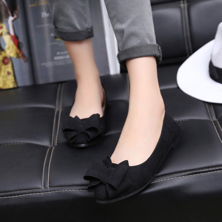 Ladies' elegant velvet ballerina shoes with double bow appliqué and cushioned comfort insole Mune Fashion