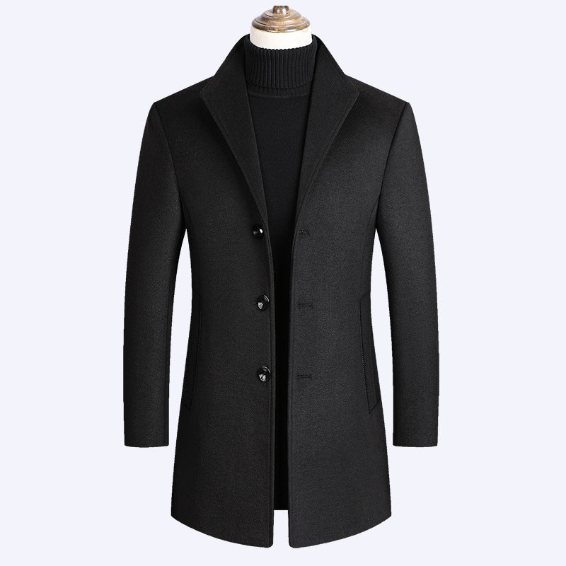 Men's modern tailored wool blend overcoat with slim silhouette and three-button front Mune Fashion