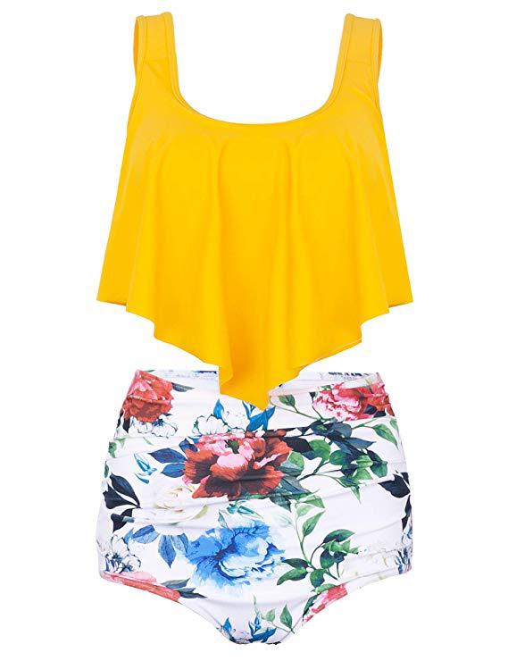 Women's Fashionable Tankini Set with Floral Bottom and Casual Top Mune Fashion