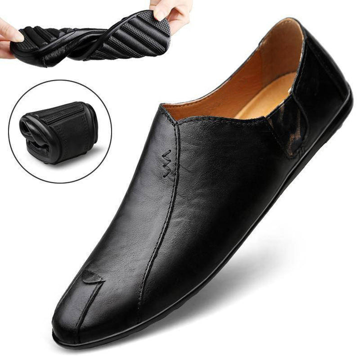 Men's Soft Leather Slip-On Loafer with Square Toe Shape, Elastic Inserts and Padded Comfort Insole Mune Fashion