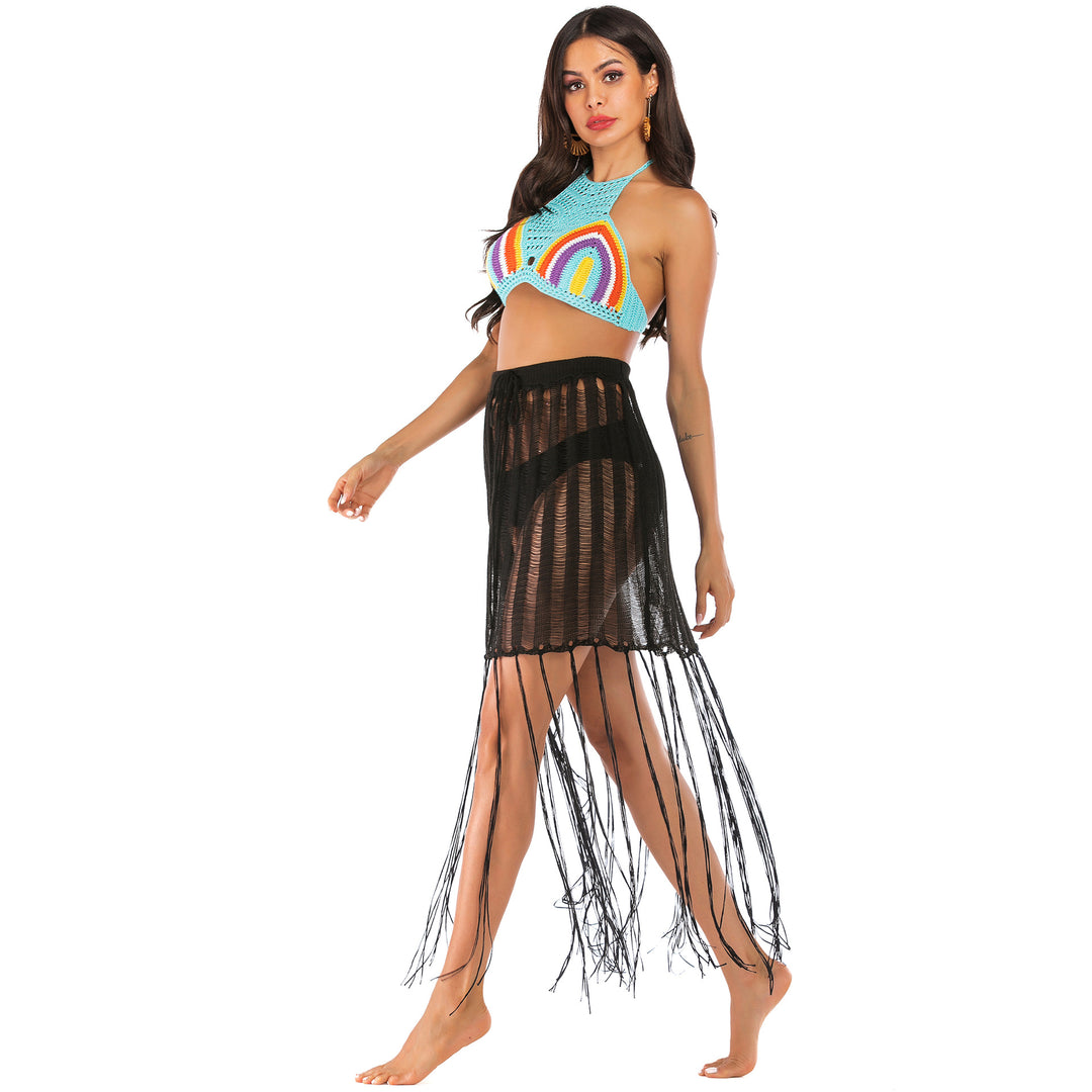 Women's Crochet Beach Sarong with Fringe Mune Fashion