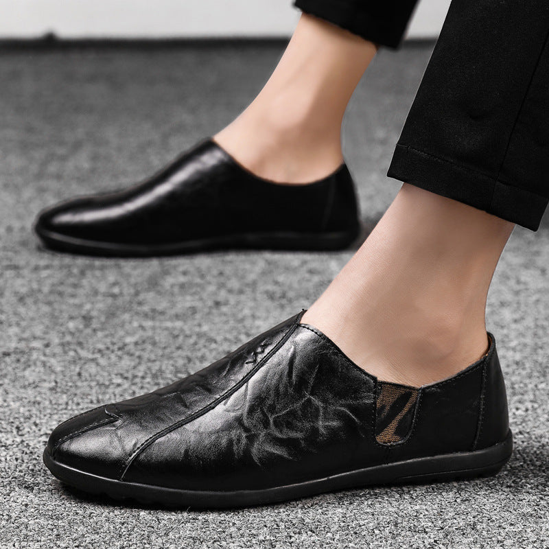 Men's Soft Leather Slip-On Loafer with Square Toe Shape, Elastic Inserts and Padded Comfort Insole Mune Fashion