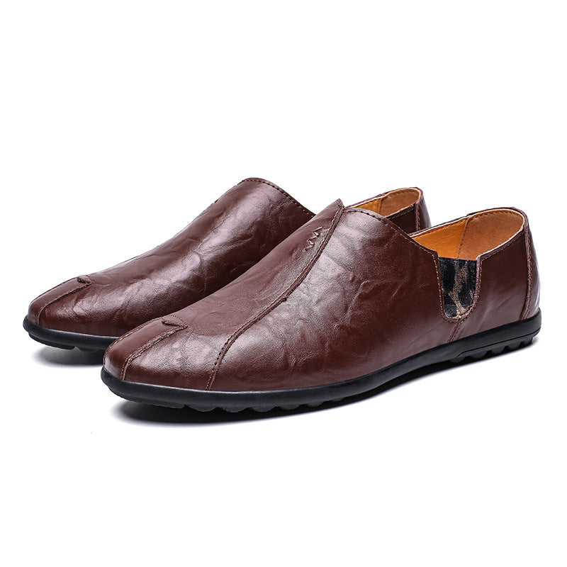 Men's Soft Leather Slip-On Loafer with Square Toe Shape, Elastic Inserts and Padded Comfort Insole Mune Fashion