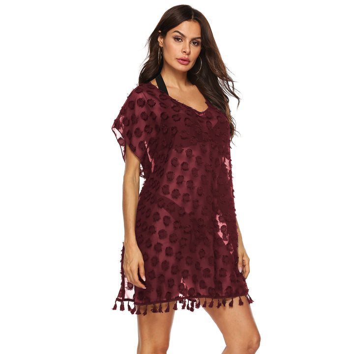 Women's elegant transparent beach wrap with fringed decoration Mune Fashion