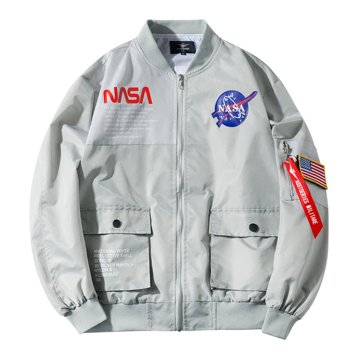 Men's  mission-inspired reflective shell flight bomber jacket with sleeve utility pocket Mune Fashion