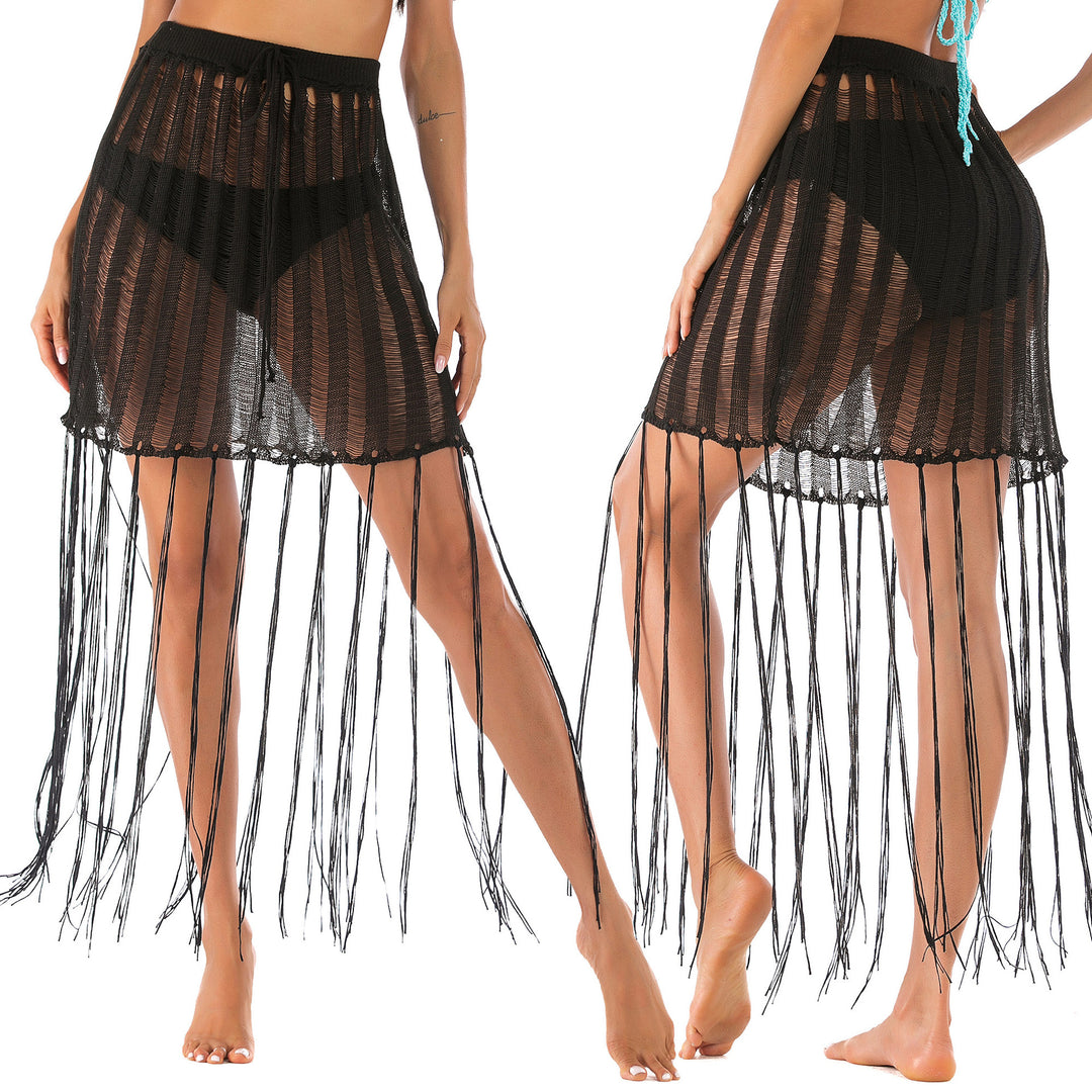 Women's Crochet Beach Sarong with Fringe Mune Fashion