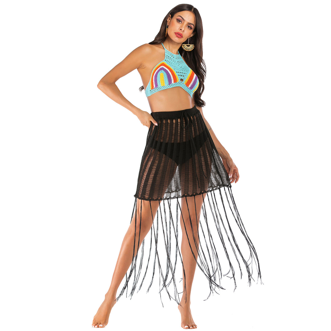 Women's Crochet Beach Sarong with Fringe Mune Fashion