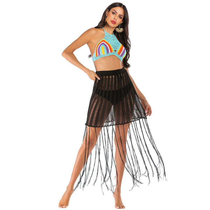 Women's Crochet Beach Sarong with Fringe Mune Fashion