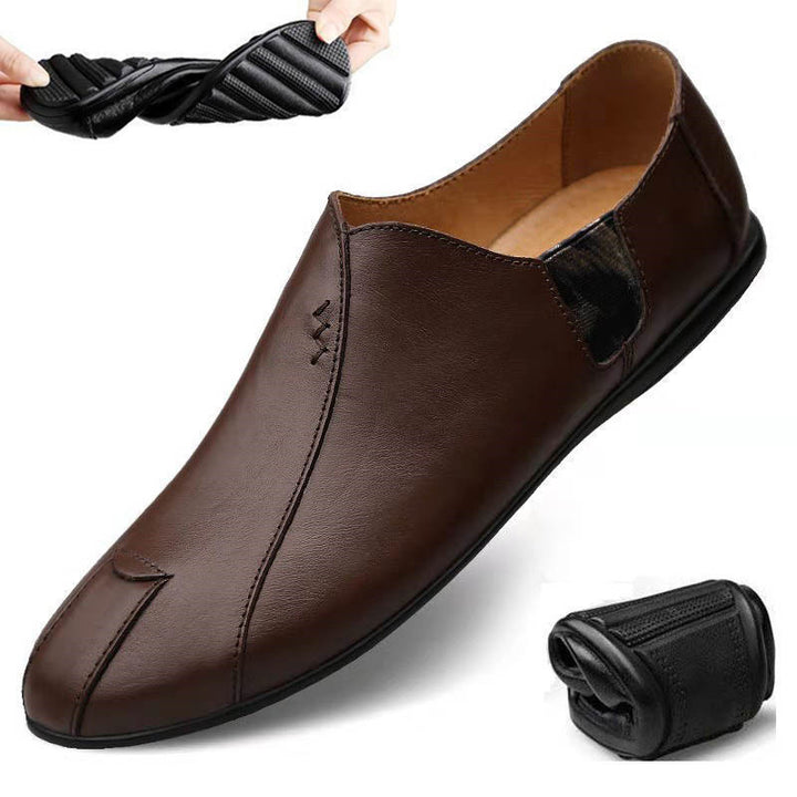 Men's Soft Leather Slip-On Loafer with Square Toe Shape, Elastic Inserts and Padded Comfort Insole Mune Fashion