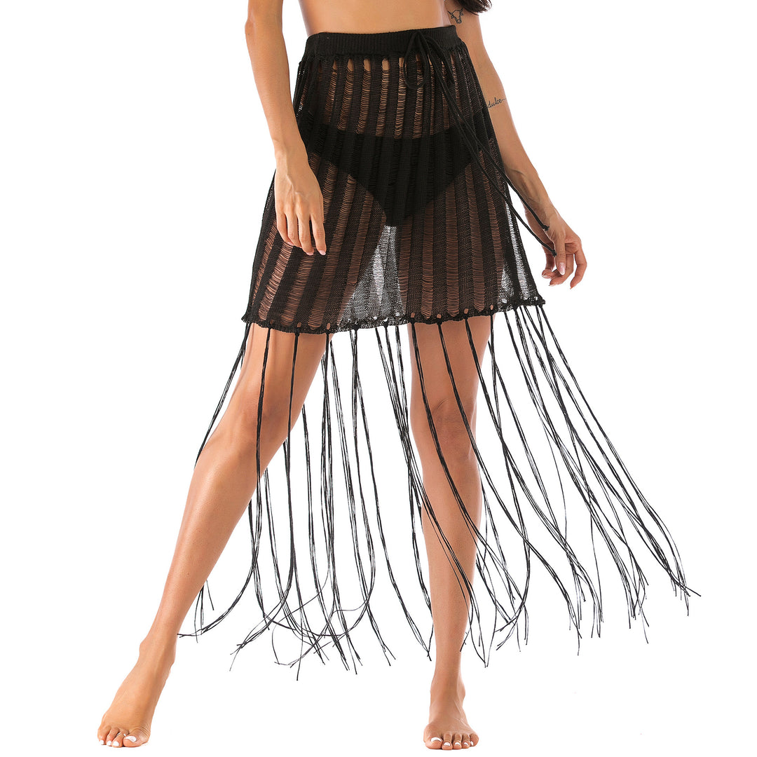 Women's Crochet Beach Sarong with Fringe Mune Fashion