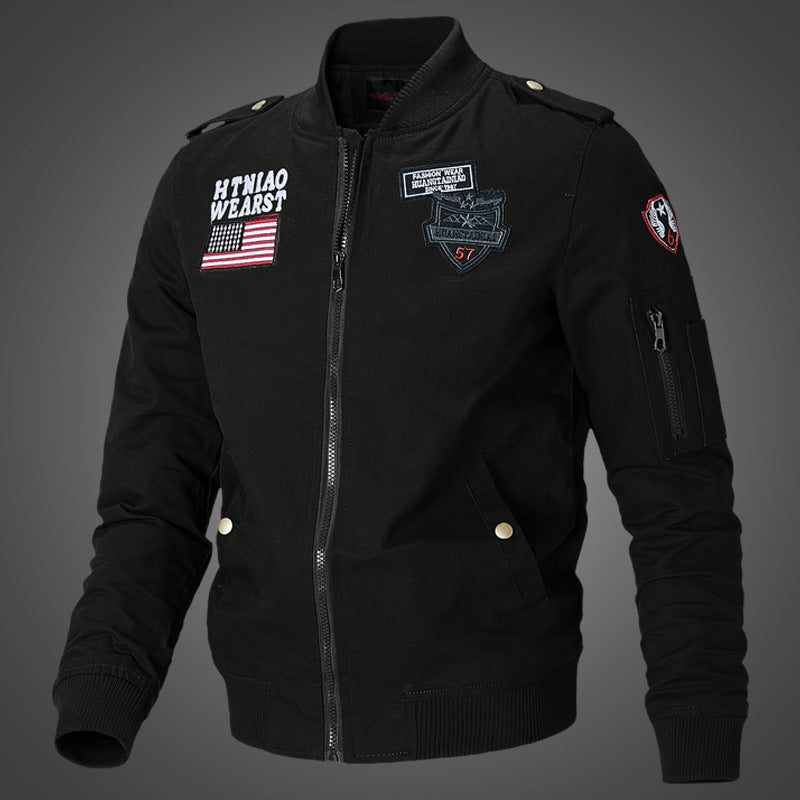 Men's urban bomber jacket with patch details, zipper and arm pocket Mune Fashion