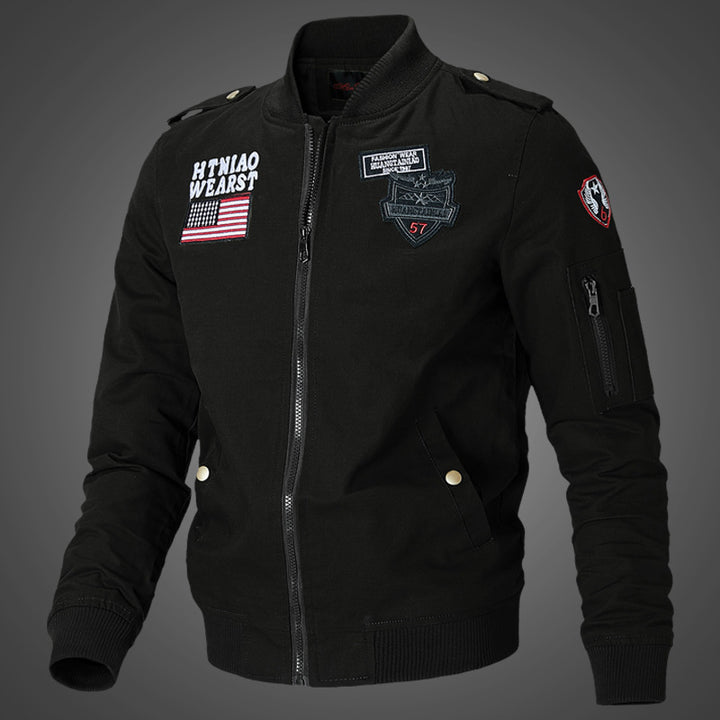 Men's urban bomber jacket with patch details, zipper and arm pocket Mune Fashion