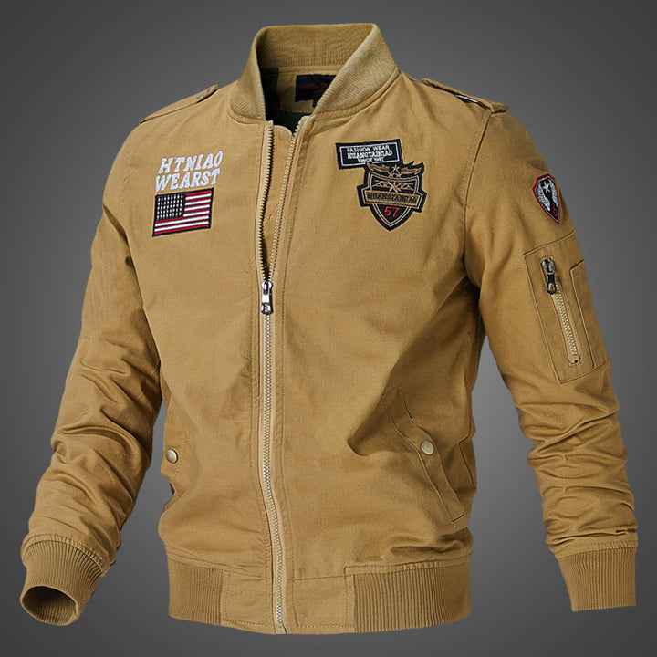 Men's urban bomber jacket with patch details, zipper and arm pocket Mune Fashion