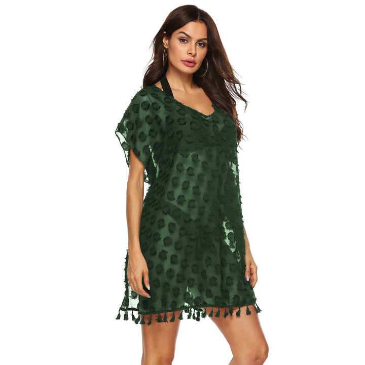 Women's elegant transparent beach wrap with fringed decoration Mune Fashion