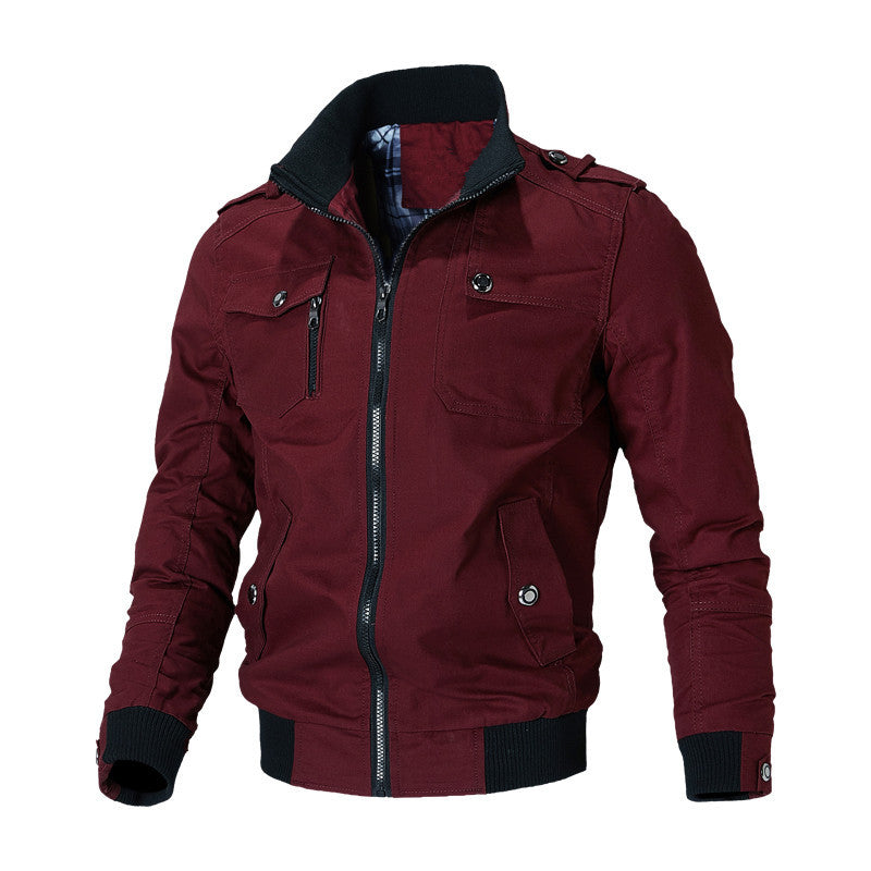 Men's Canvas Field Bomber Jacket with Stand Collar, Epaulettes and Ribbed Cuffs Mune Fashion