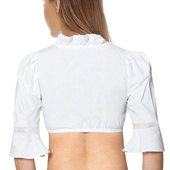 Women's traditional Dirndl blouse with ruffle neckline and lace trim as well as three-quarter sleeves Mune Fashion