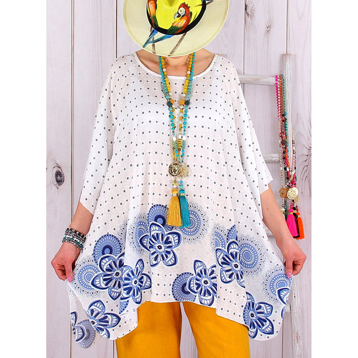 Women's Oversized Boho Tunic with Floral Border Print and Flared A-Line Silhouette Mune Fashion
