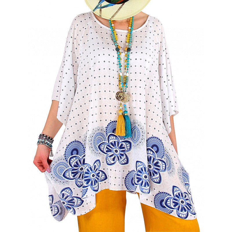 Women's Oversized Boho Tunic with Floral Border Print and Flared A-Line Silhouette Mune Fashion