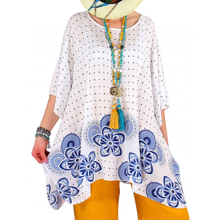 Women's Oversized Boho Tunic with Floral Border Print and Flared A-Line Silhouette Mune Fashion