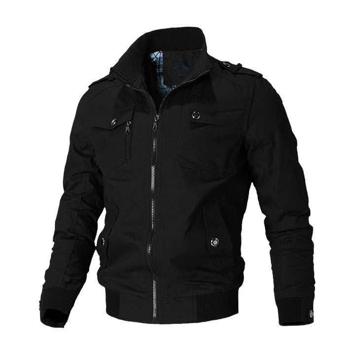Men's Canvas Field Bomber Jacket with Stand Collar, Epaulettes and Ribbed Cuffs Mune Fashion