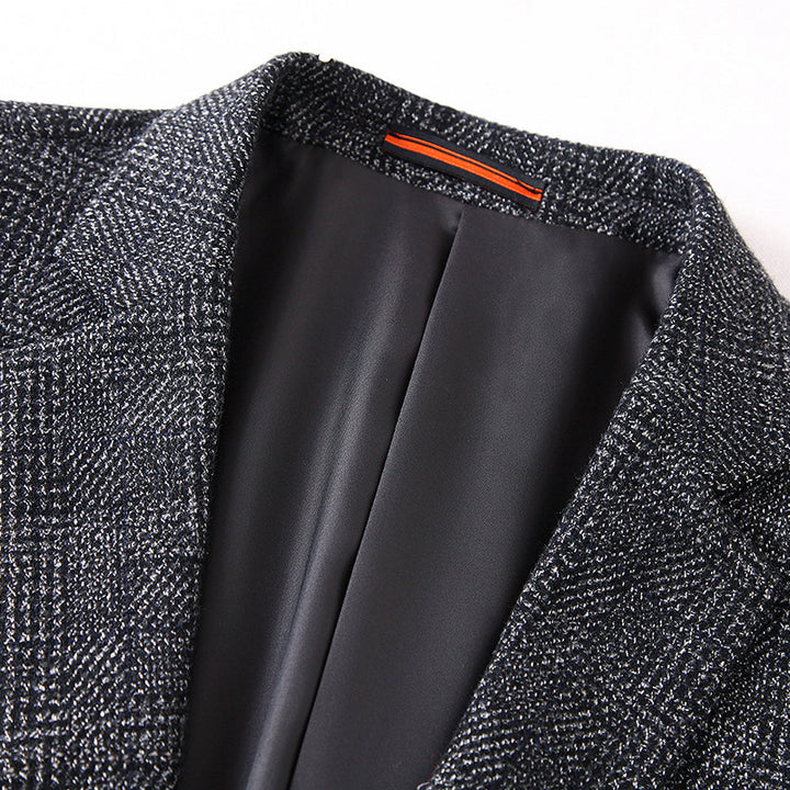 Men's Wool Blend Slim Fit Blazer with Glencheck Pattern and Quilted Lining Mune Fashion