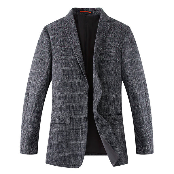 Men's Wool Blend Slim Fit Blazer with Glencheck Pattern and Quilted Lining Mune Fashion