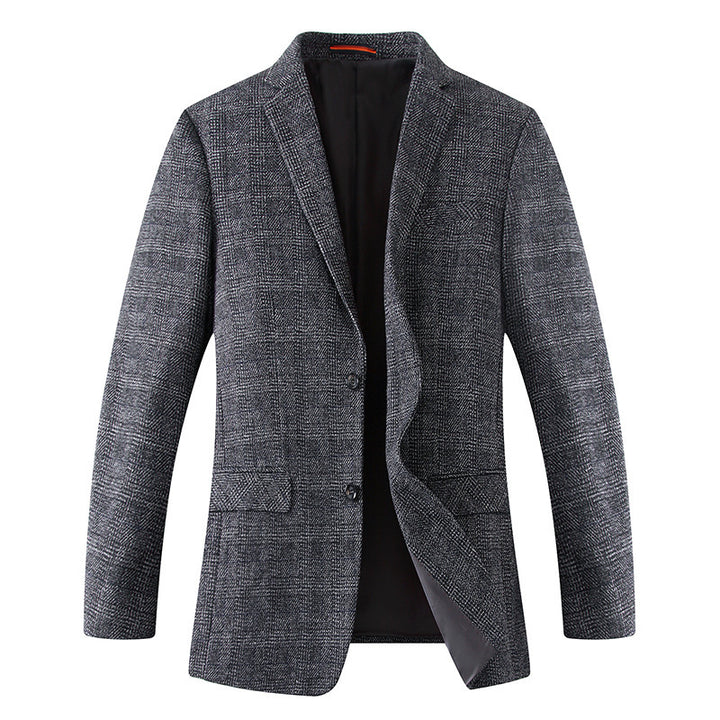 Men's Wool Blend Slim Fit Blazer with Glencheck Pattern and Quilted Lining Mune Fashion