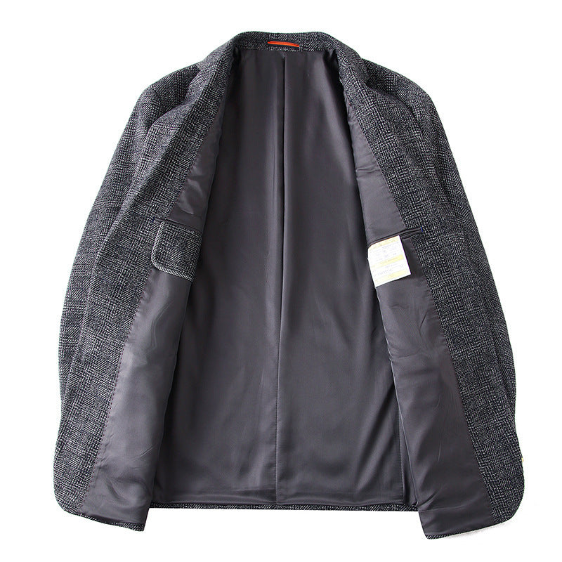 Men's Wool Blend Slim Fit Blazer with Glencheck Pattern and Quilted Lining Mune Fashion