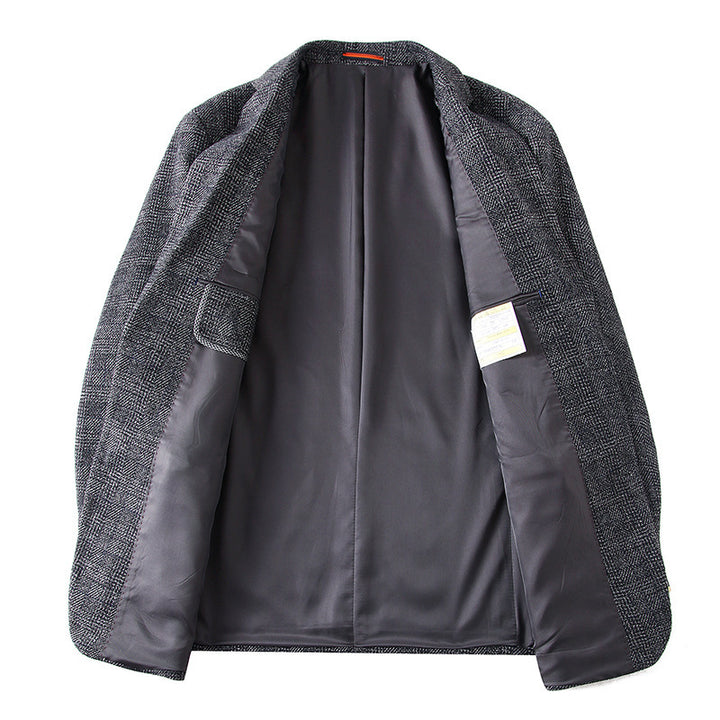 Men's Wool Blend Slim Fit Blazer with Glencheck Pattern and Quilted Lining Mune Fashion