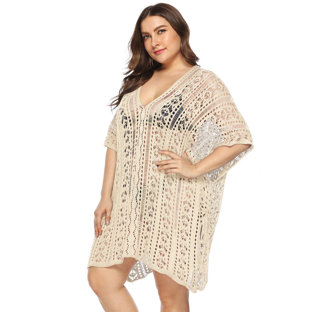 Women's airy crochet beach cover-up with elegant V-neck Mune Fashion