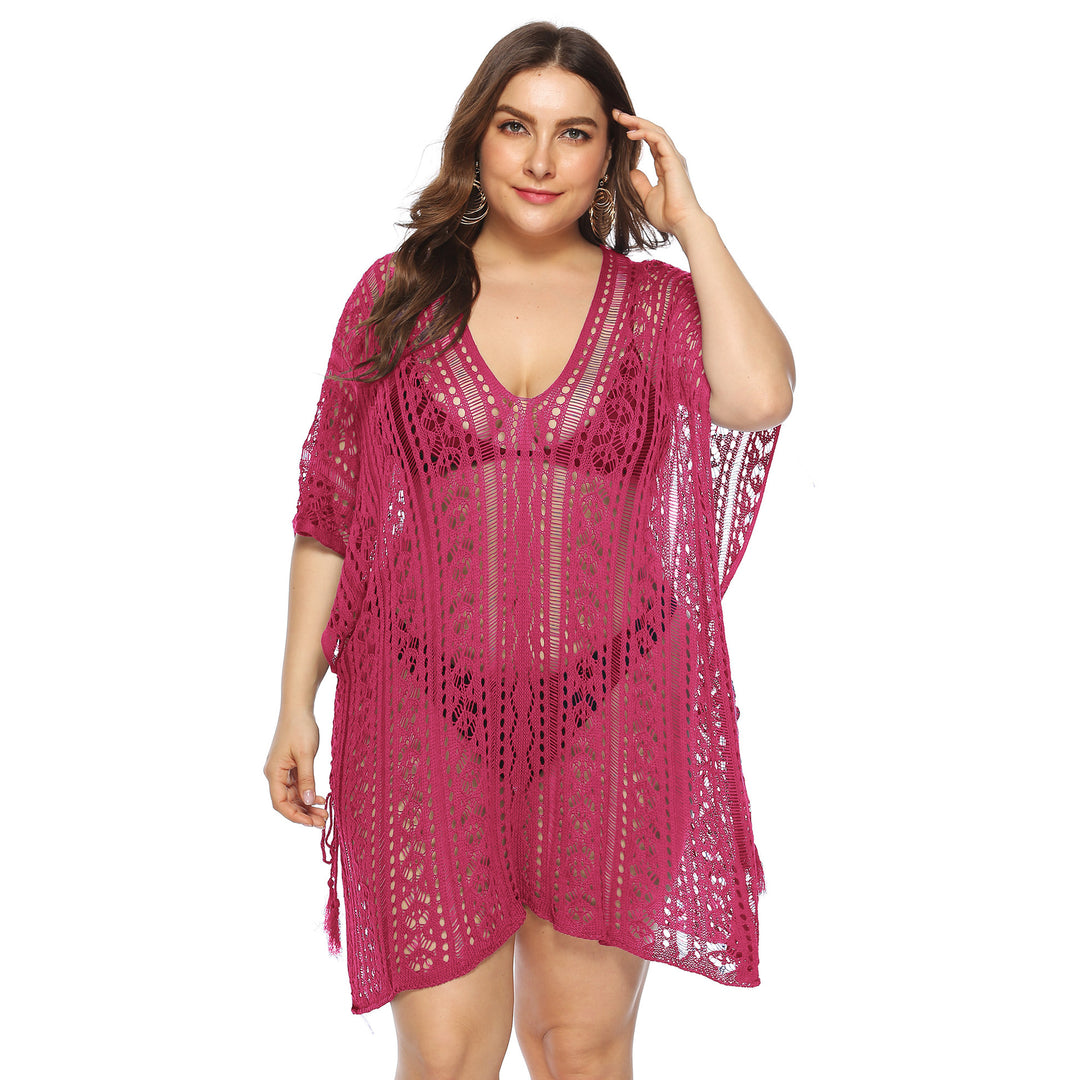 Women's airy crochet beach cover-up with elegant V-neck Mune Fashion