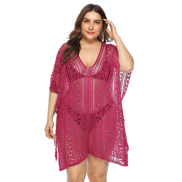 Women's airy crochet beach cover-up with elegant V-neck Mune Fashion