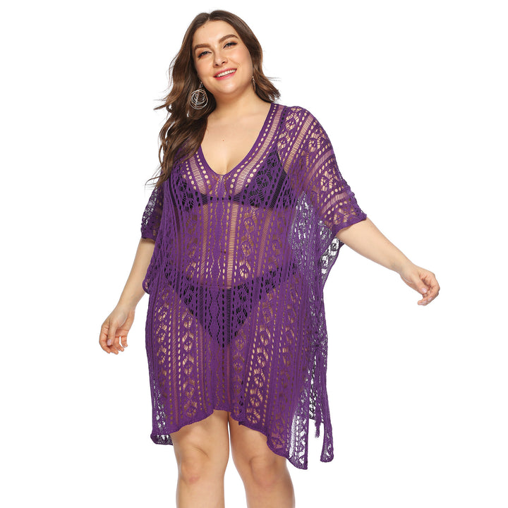 Women's airy crochet beach cover-up with elegant V-neck Mune Fashion