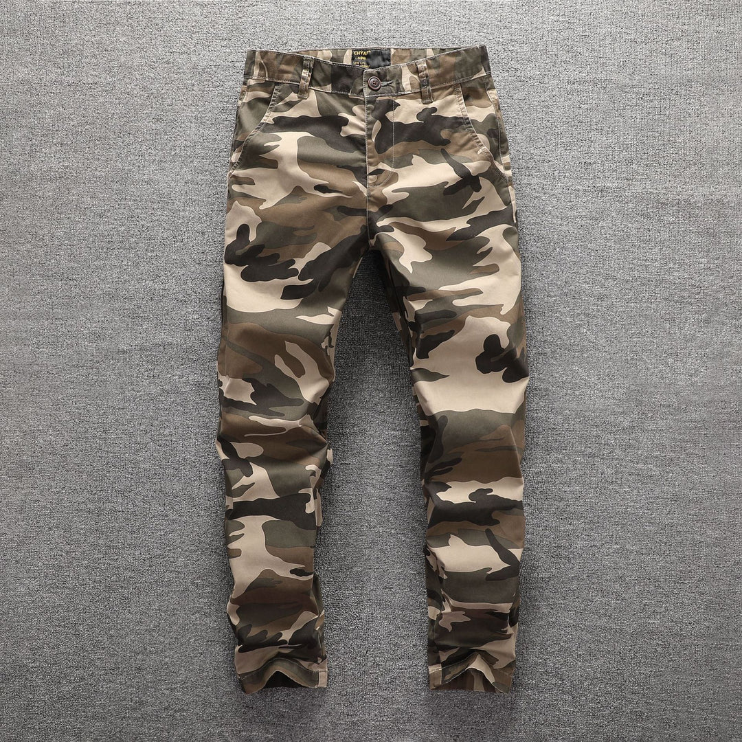 Men's twill pants in camouflage pattern with straight cut and belt loops Mune Fashion