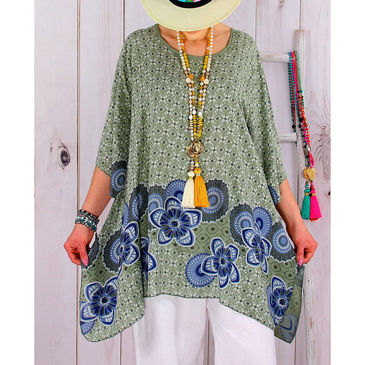 Women's Oversized Boho Tunic with Floral Border Print and Flared A-Line Silhouette Mune Fashion