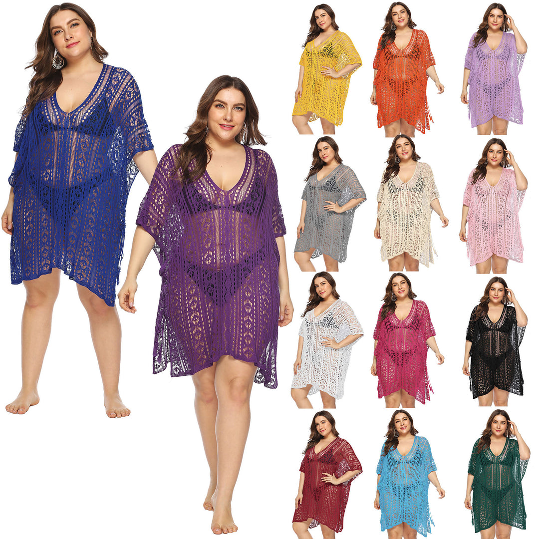 Women's airy crochet beach cover-up with elegant V-neck Mune Fashion